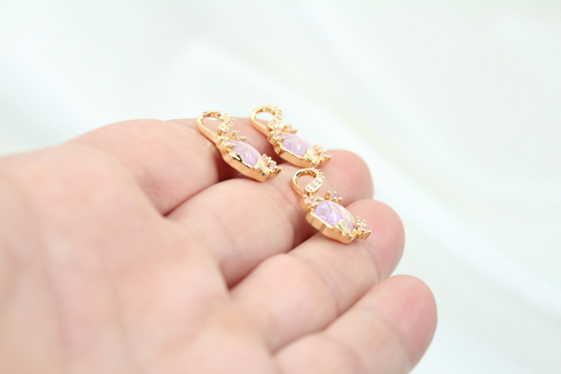 İthal Lila Simli İstiridye Kolye Ucu Altın