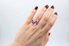 Altın Kap. Zigzag Kalp Yüzük Pembe/Lila