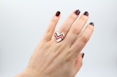 Altın Kap. Zigzag Kalp Yüzük Beyaz/pembe