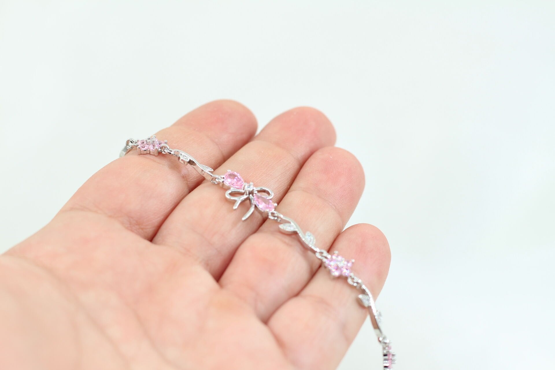 Rodyum Kaplama Fiyonk Bileklik Pembe