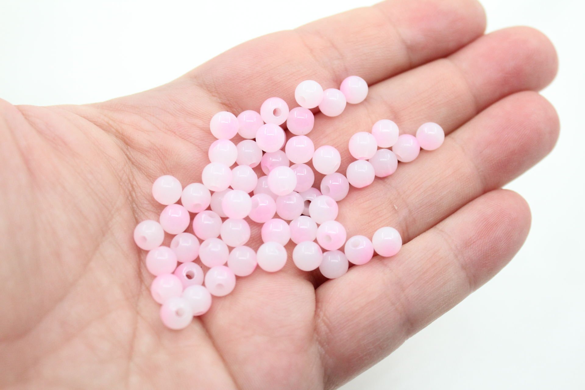 6mm Plastik Pembe-Beyaz Boncuk