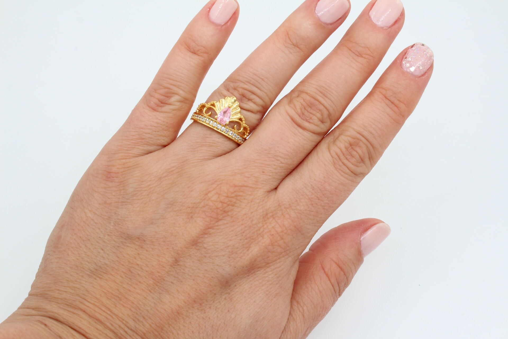 Altın Kaplama Prenses Tacı Pembe Yüzük