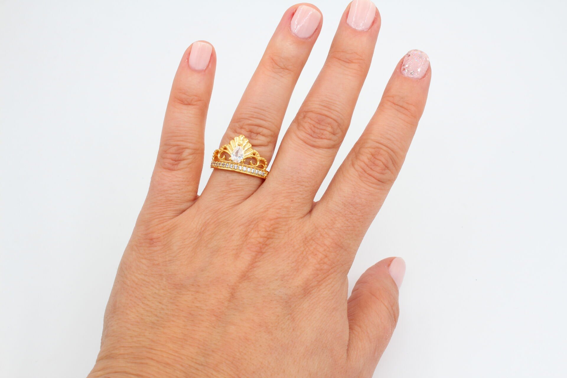 Altın Kaplama Prenses Tacı Beyaz Yüzük