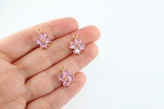Altın Kap. Zirkonlu Yonca Pembe
