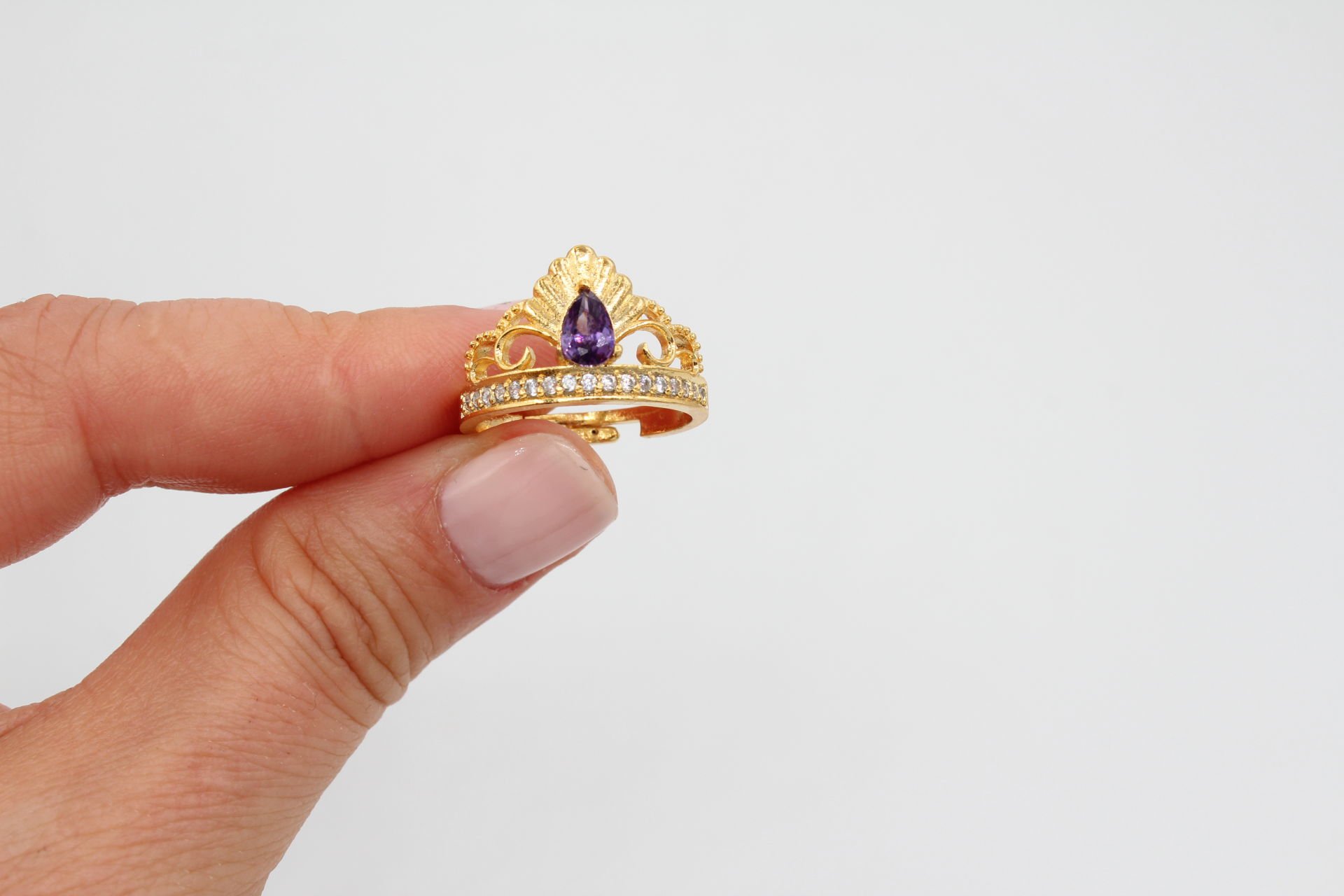 Altın Kaplama Prenses Tacı Mor Yüzük