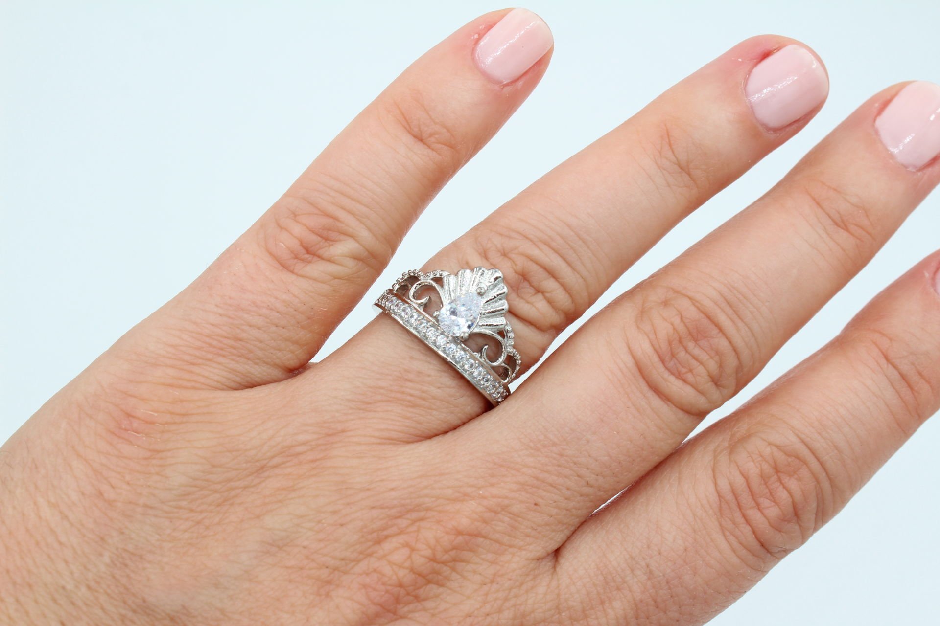 Rodyum Kaplama Prenses Tacı Beyaz Yüzük