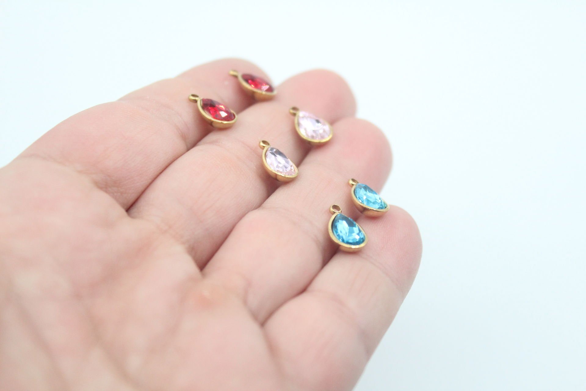 Cam Damla Taşlı Çelik Kolye Ucu