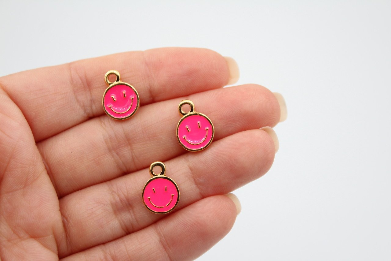 Altın Kap. Küçük Mineli Gülen Yüz Neon Pembe
