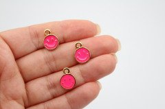 Altın Kap. Küçük Mineli Gülen Yüz Neon Pembe