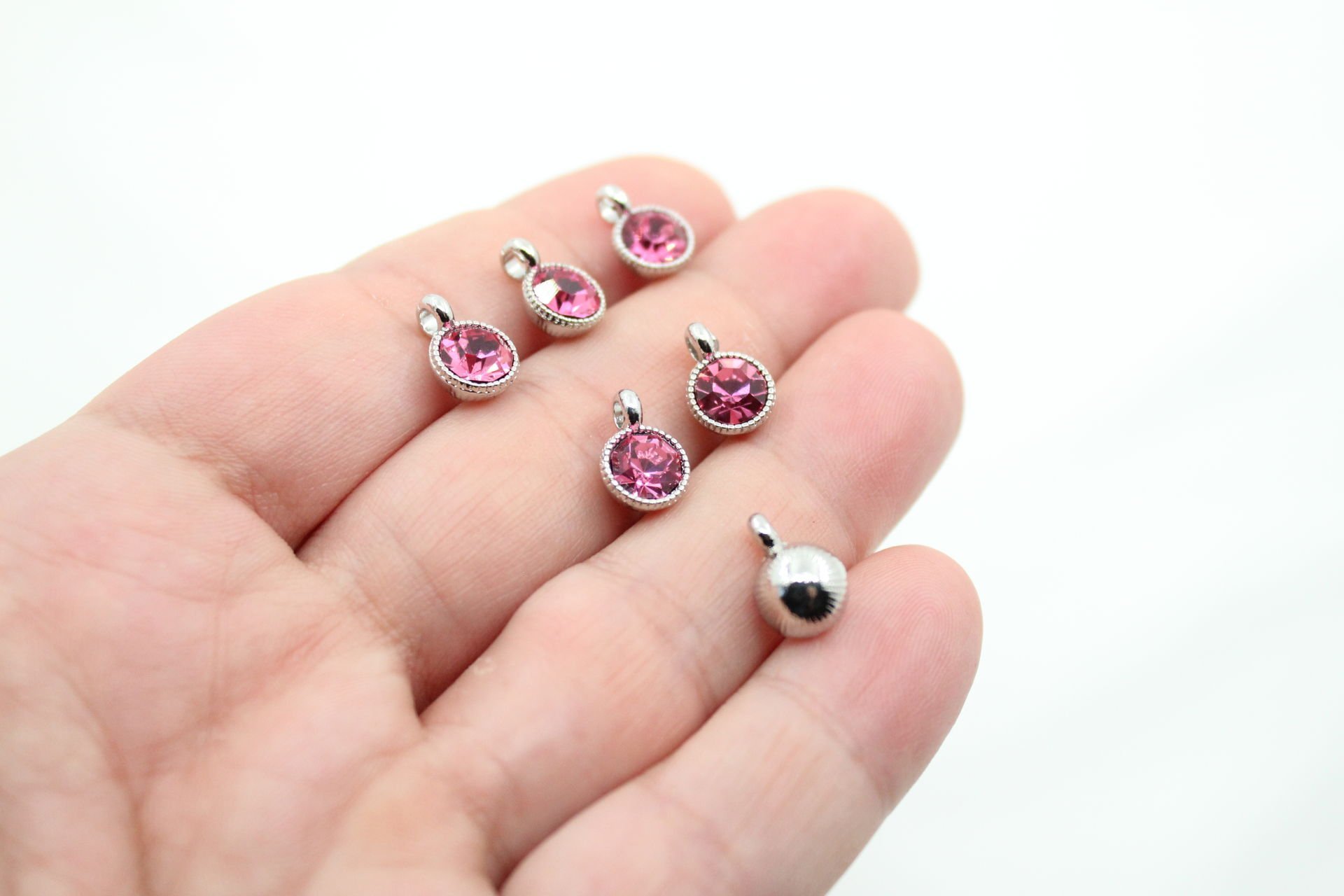 Rodyum Kaplama Tek Taş Sallantı Aparat Koyu Pembe