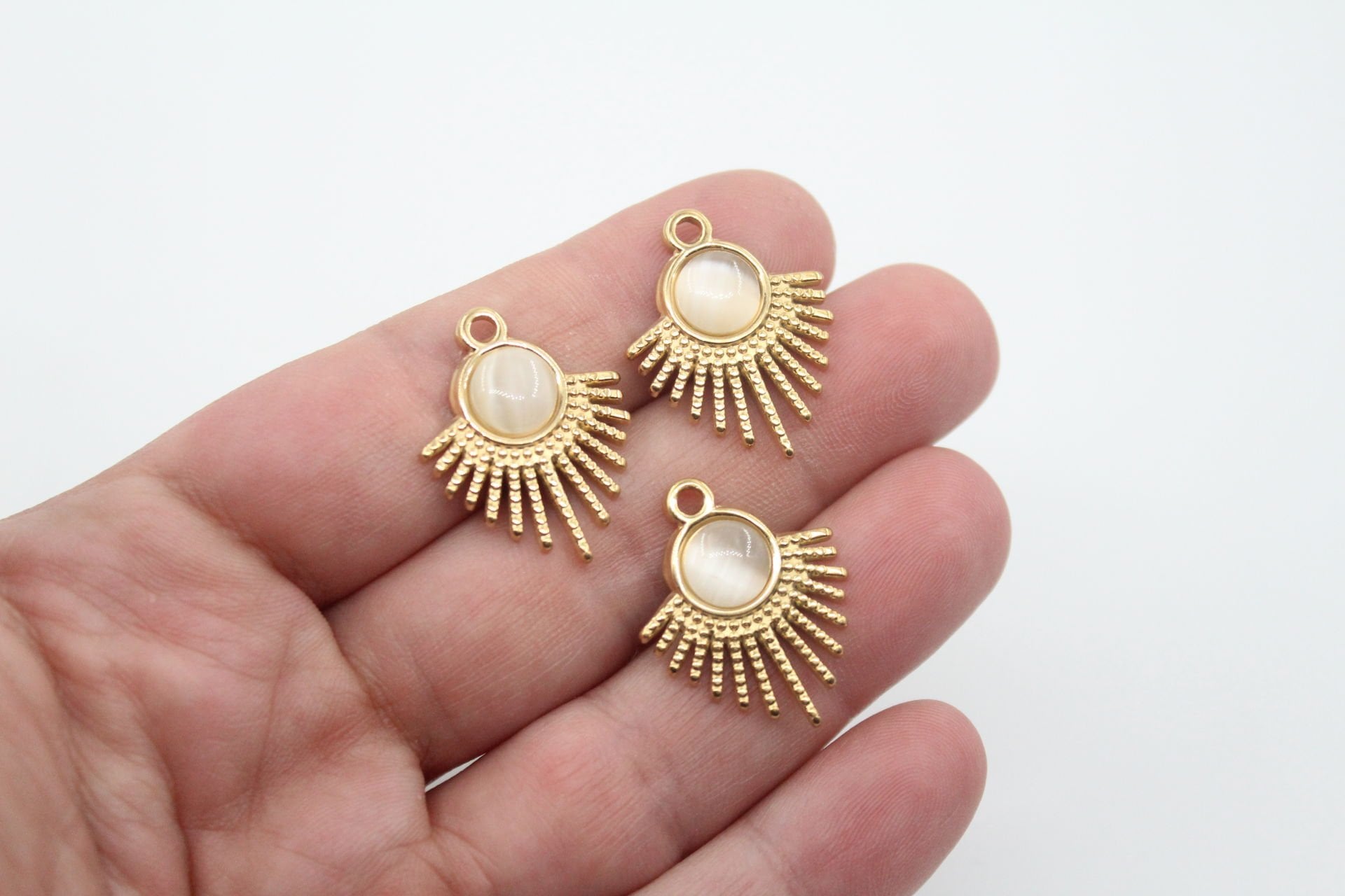 Sedef Taşlı Küçük Yelpaze Çelik Kolye Ucu