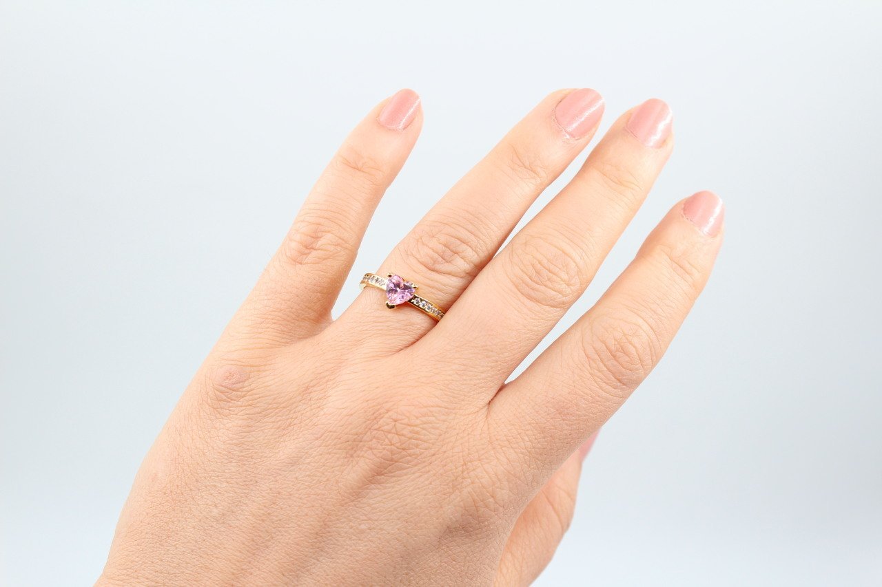 Altın Kap. 6mm Pembe Kalp Zirkonlu Yüzük
