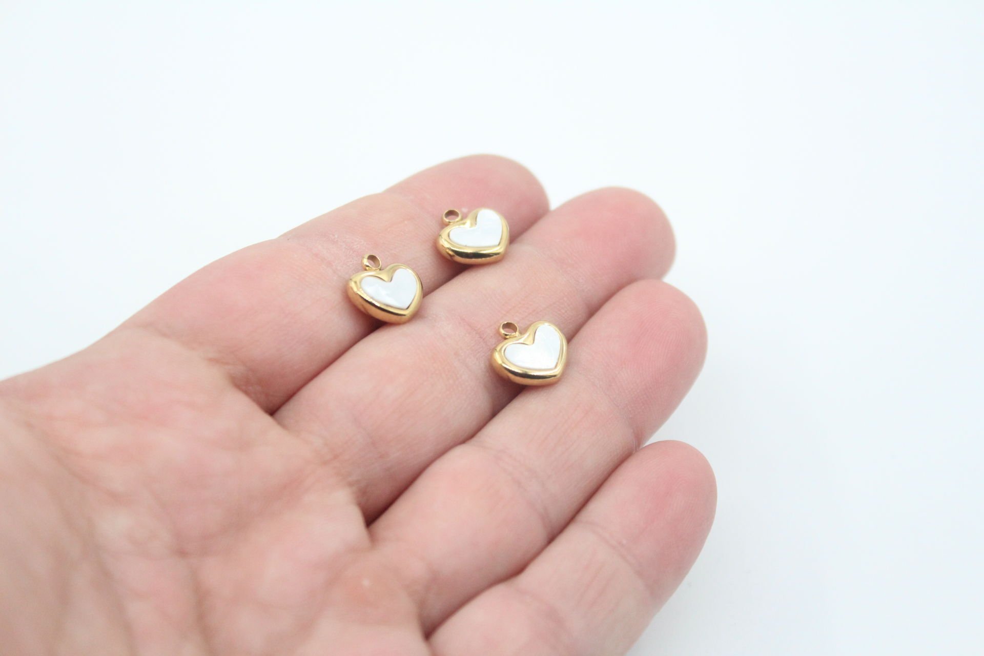 Sedef Taşlı Kalp Çelik Kolye Ucu