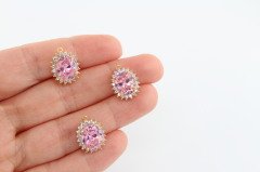 Altın Kap. Oval Zirkonlu Uç Pembe