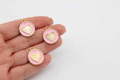 Altın Kap. Yuvarlak İçi Kalp Pembe