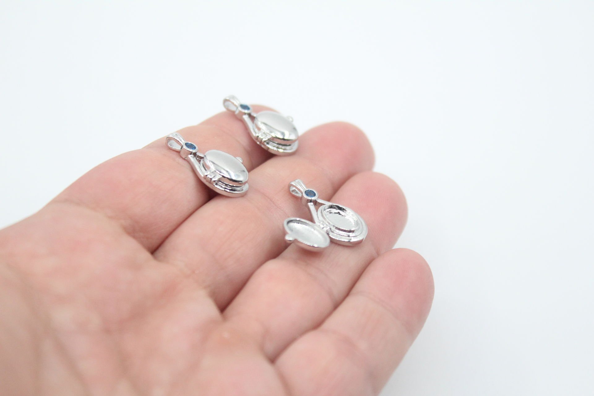 İthal Rodyum Kaplama Kapaklı Ayna Model Kolye Ucu