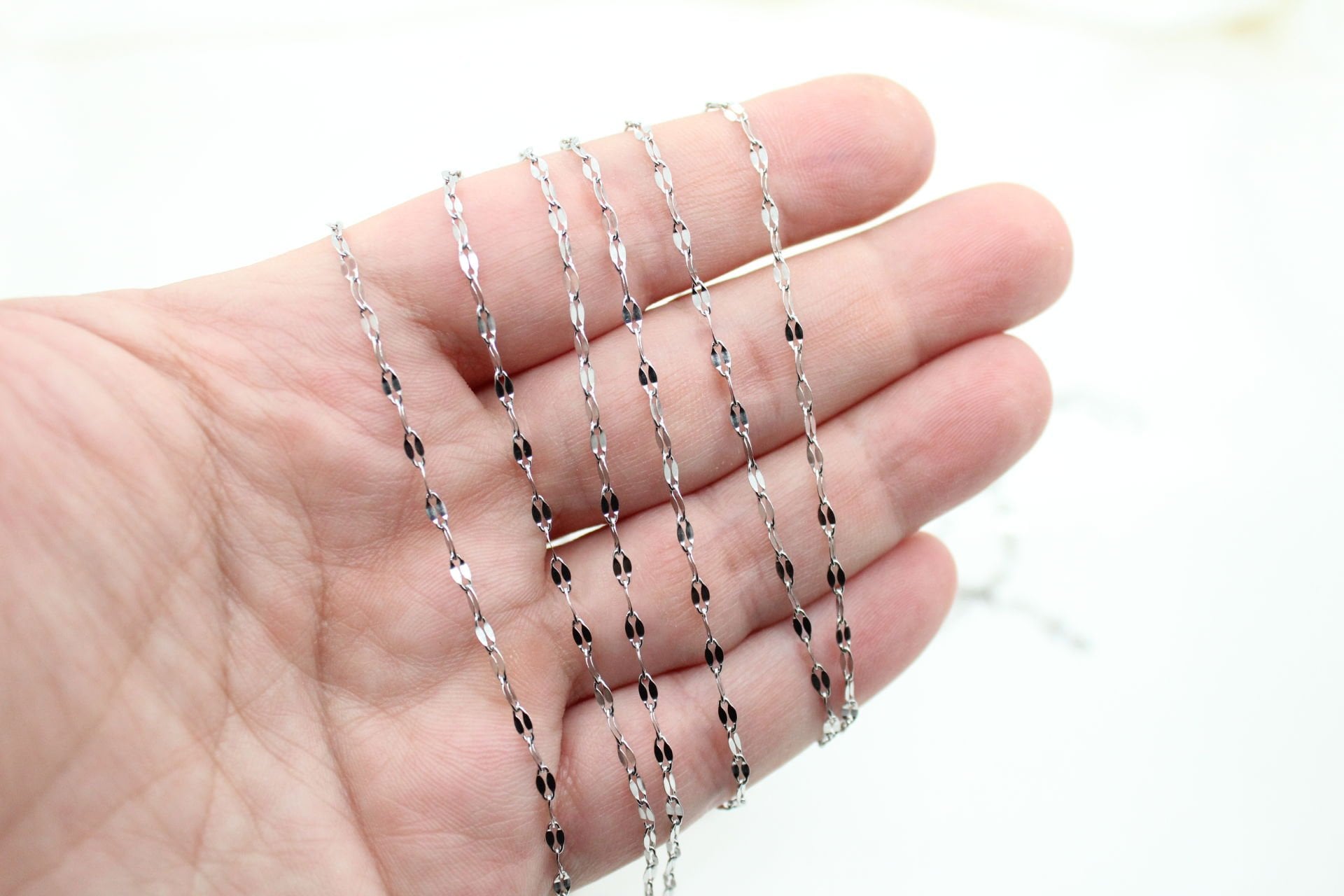 Çelik Gümüş Oval Lazerli Zincir