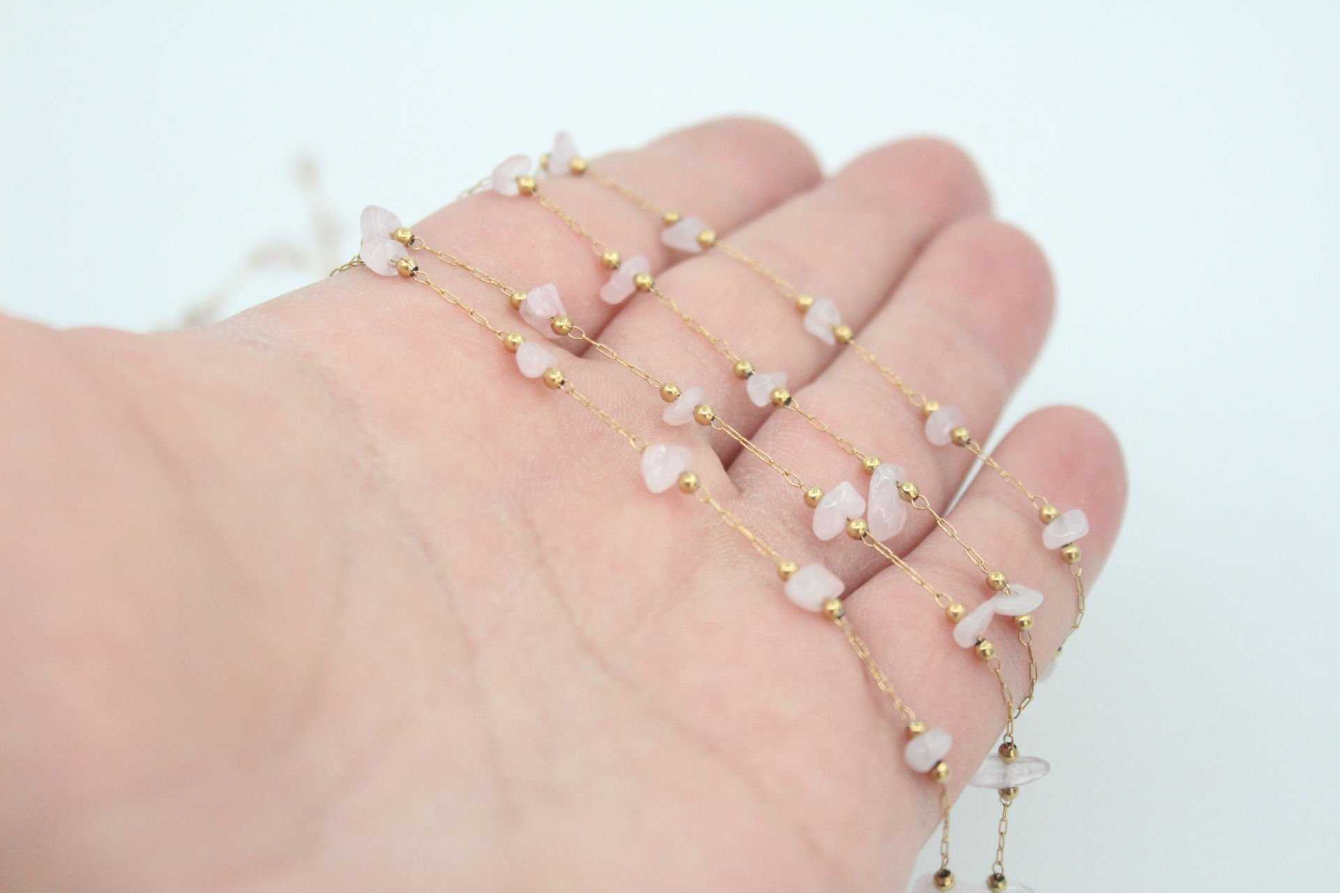 Pembe Kırık Taşlı Çelik Zincir