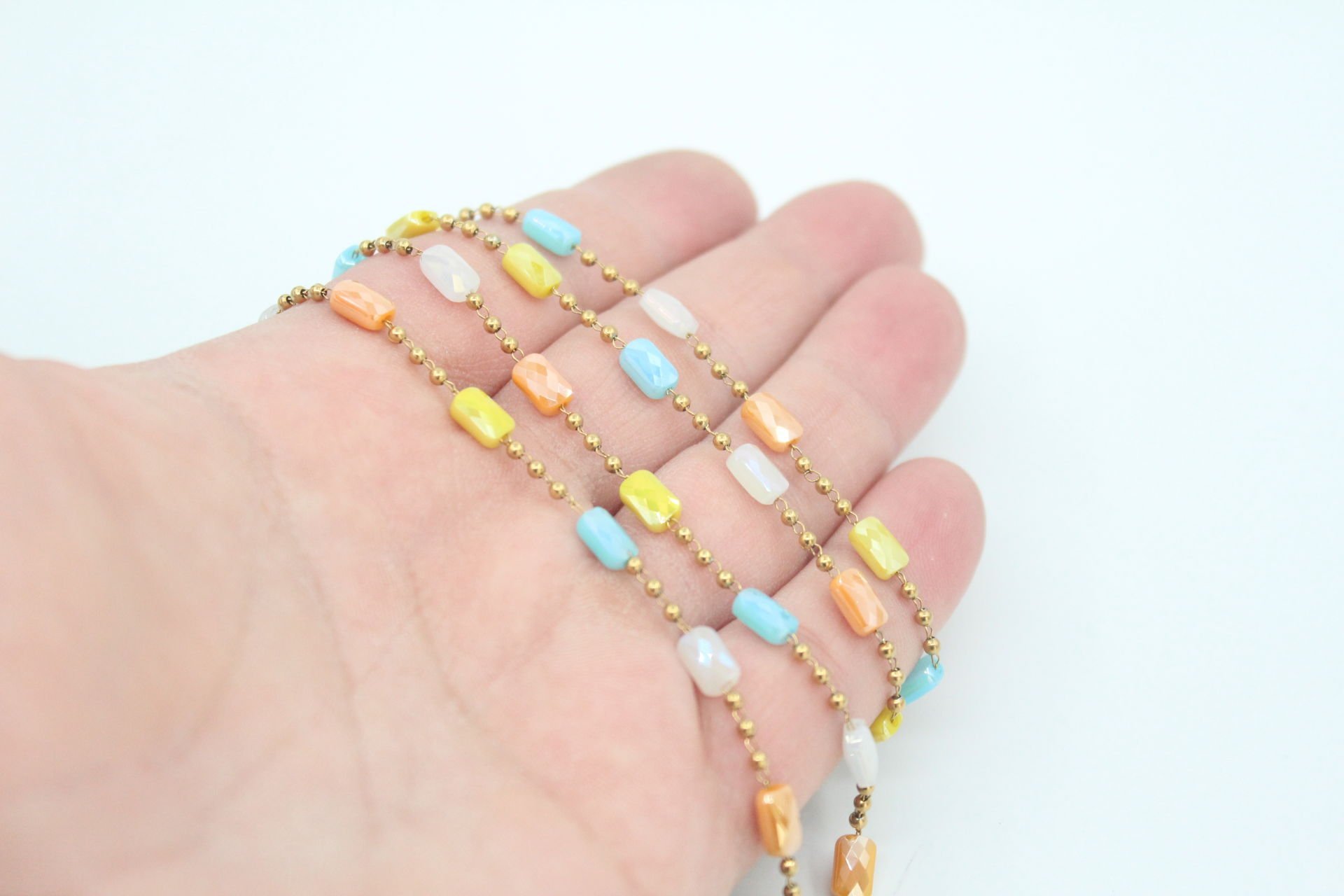 Dikdörtgen Kristal Taşlı Çelik Zincir