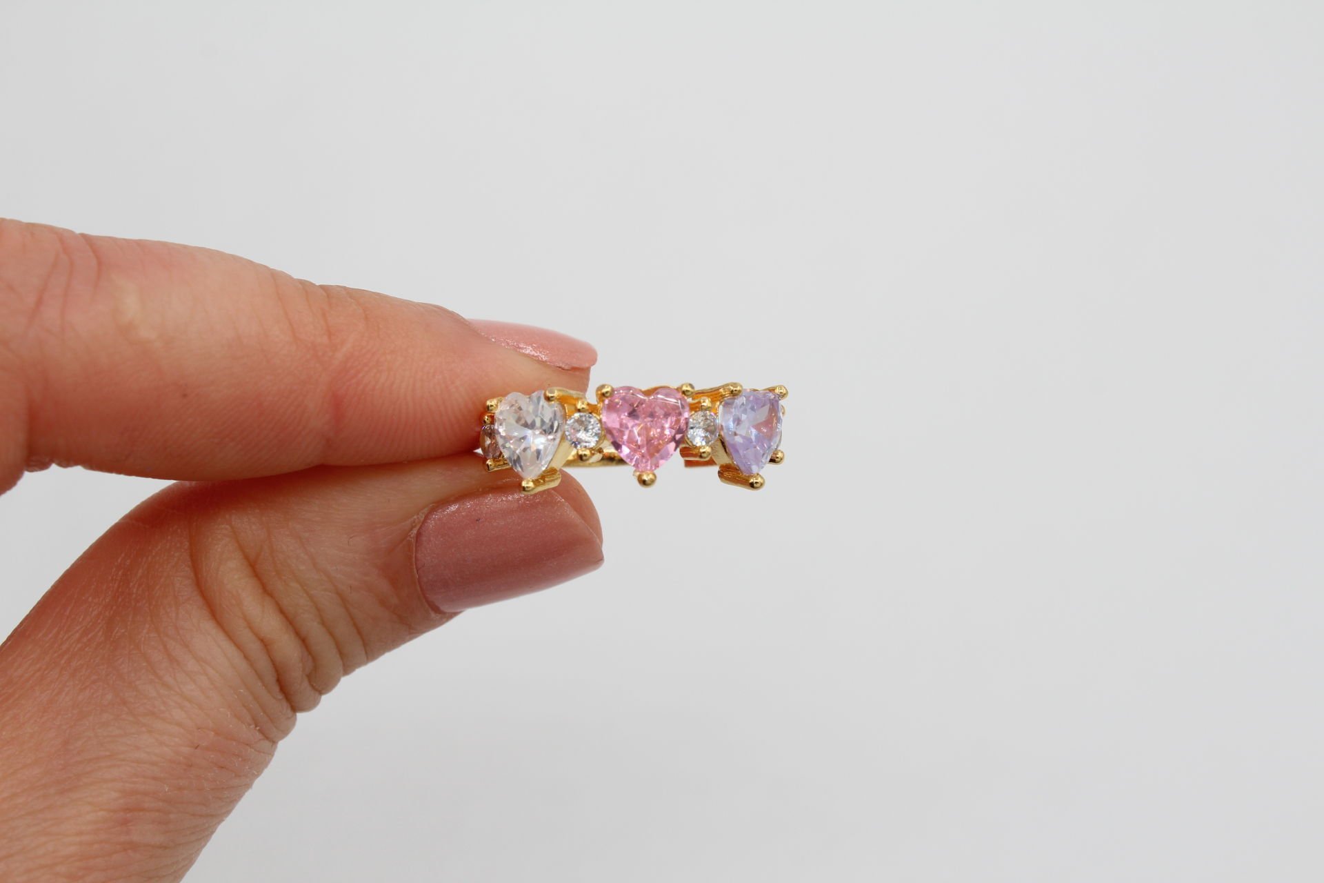 Altın Kaplama 3 Kalp Taşlı Mix Yüzük