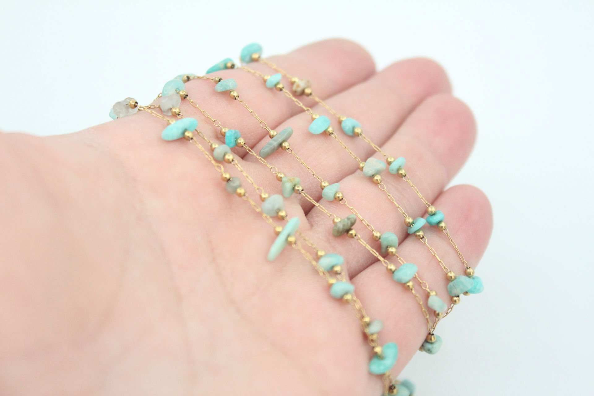 Turkuaz Kırık Taşlı Çelik Zincir