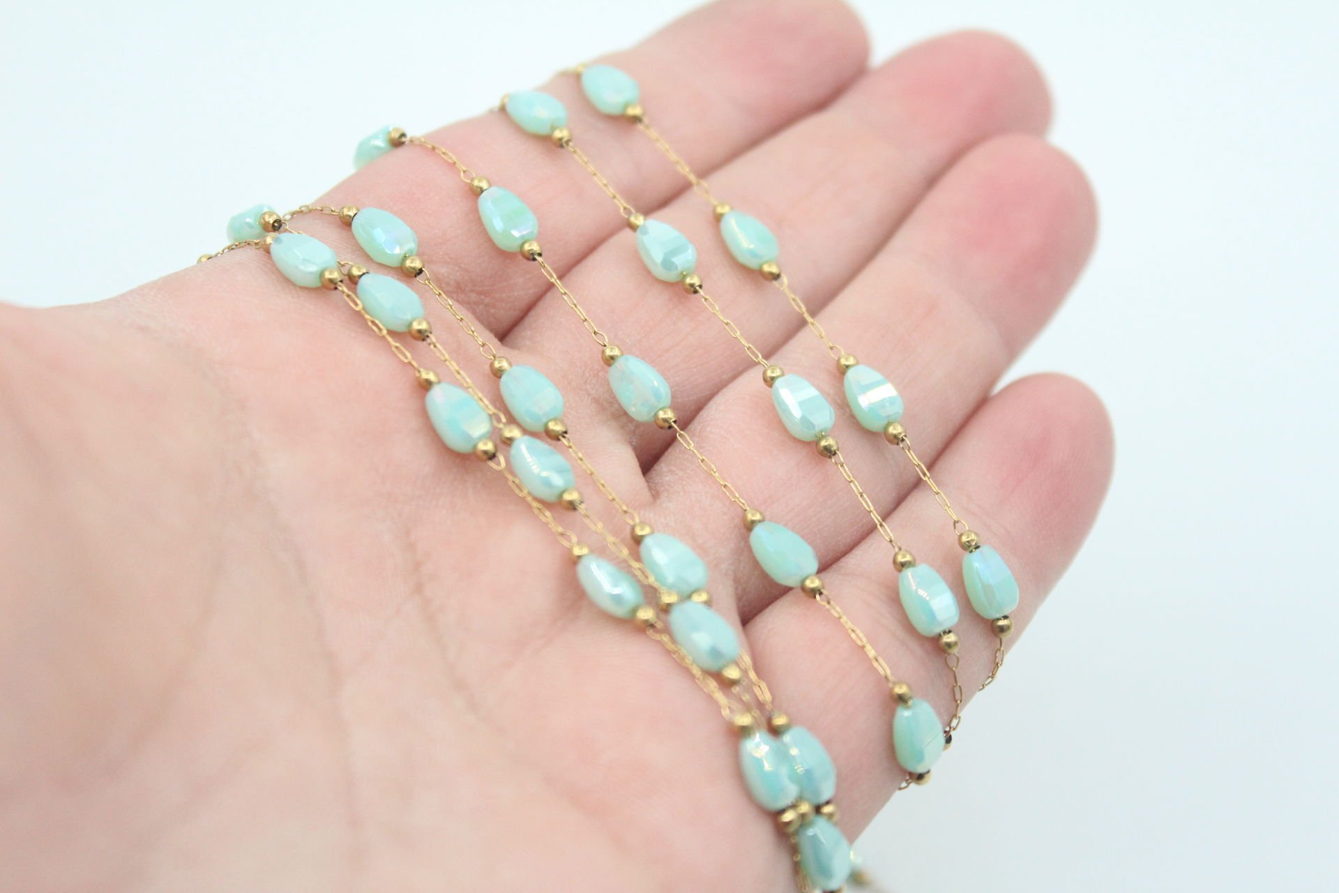 Turkuaz Damla Kristalli Çelik Zincir