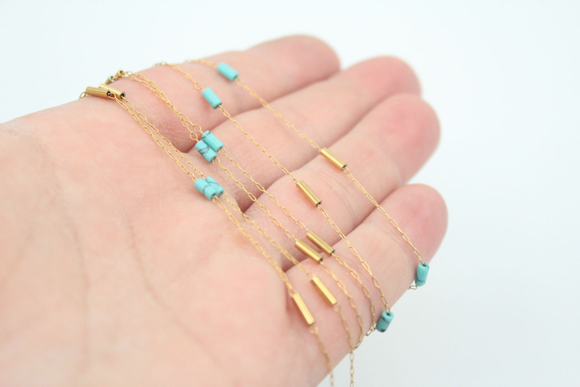 Boru Sedef Taşlı Çelik Zincir