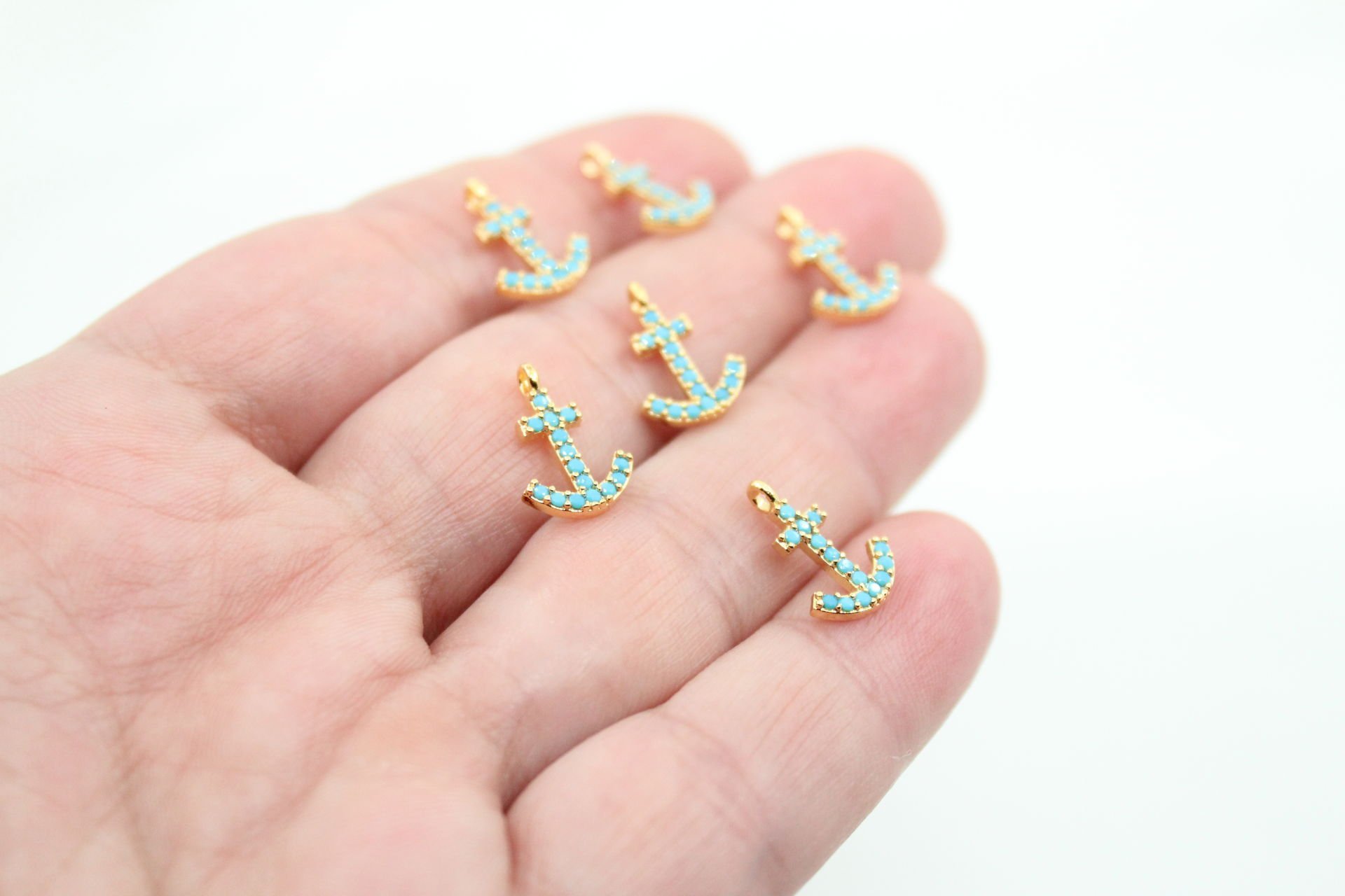 Altın Kaplama Turkuaz Taşlı Çapa