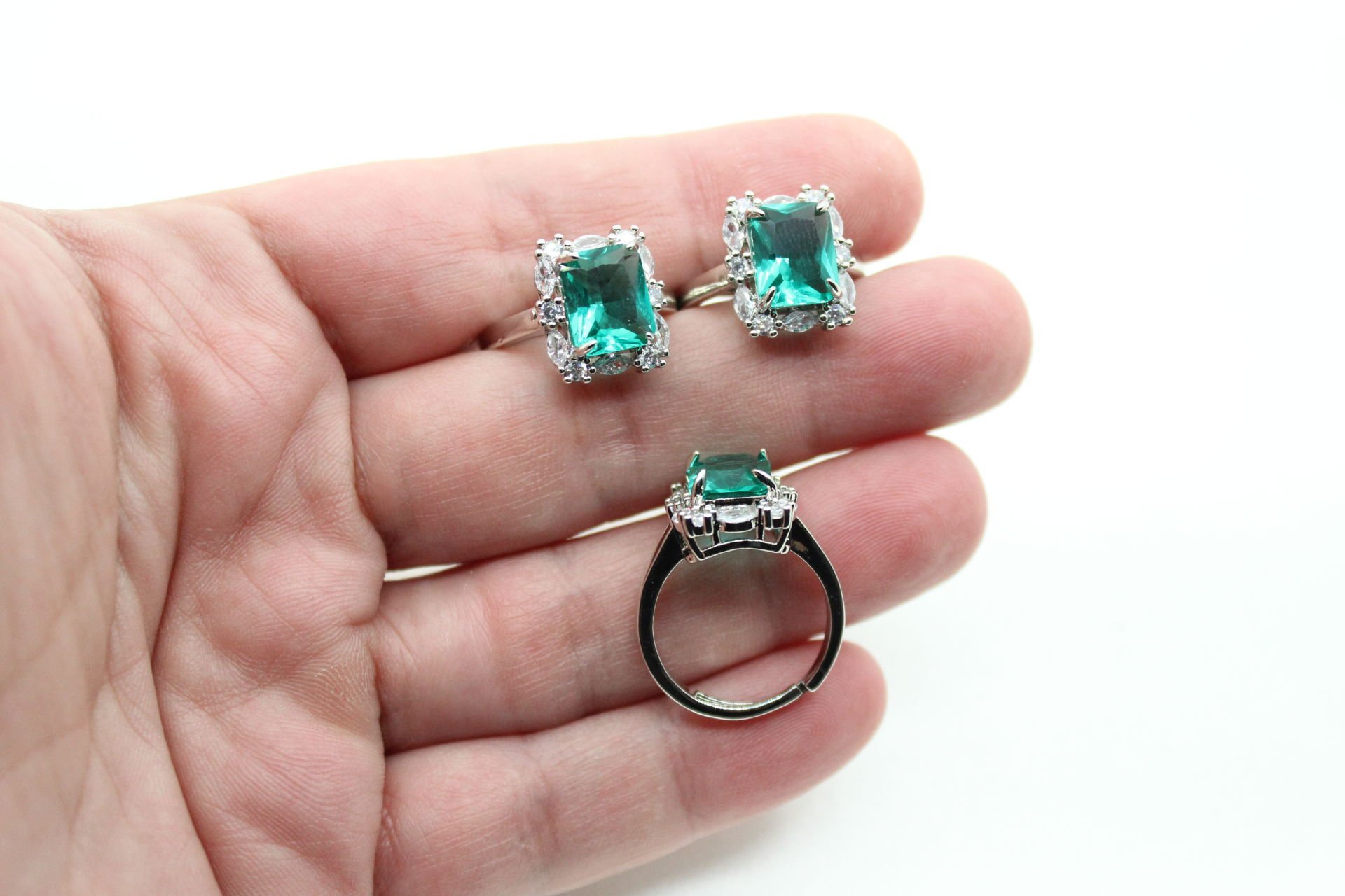 Rodyum Kaplama Turkuaz Taşlı 3 lü Set