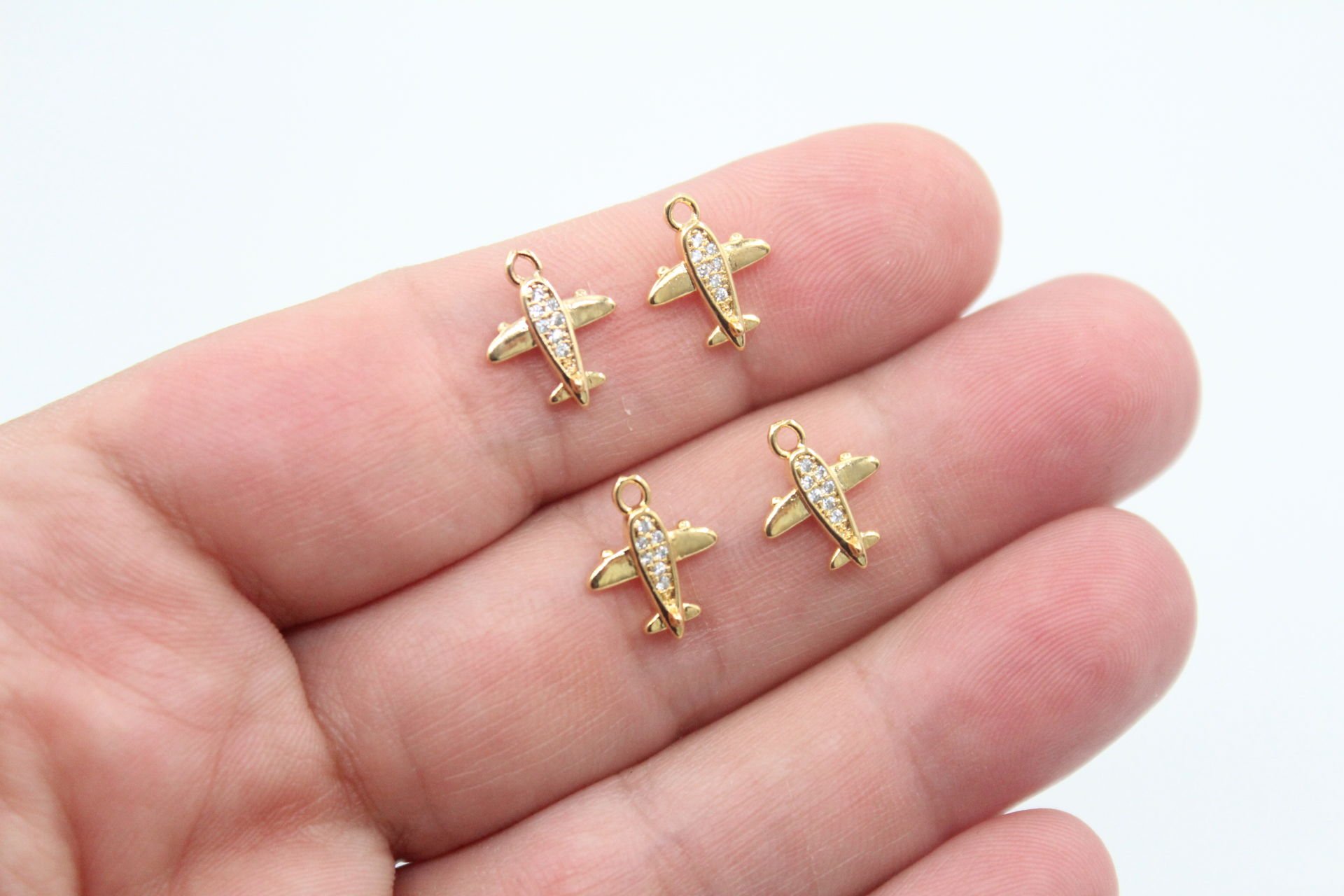 Altın Kaplama Zirkonlu Mini Uçak Kolye Ucu