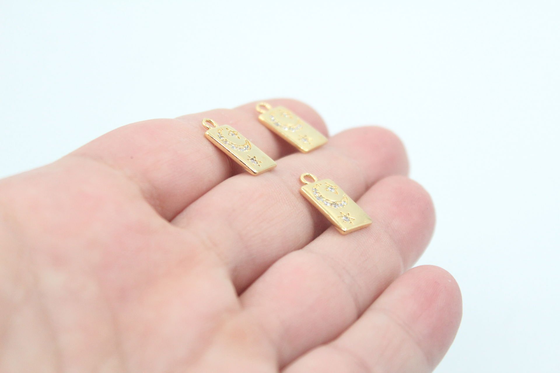 Altın Kaplama Dikdörtgen Ay Yıldız Kolye Ucu