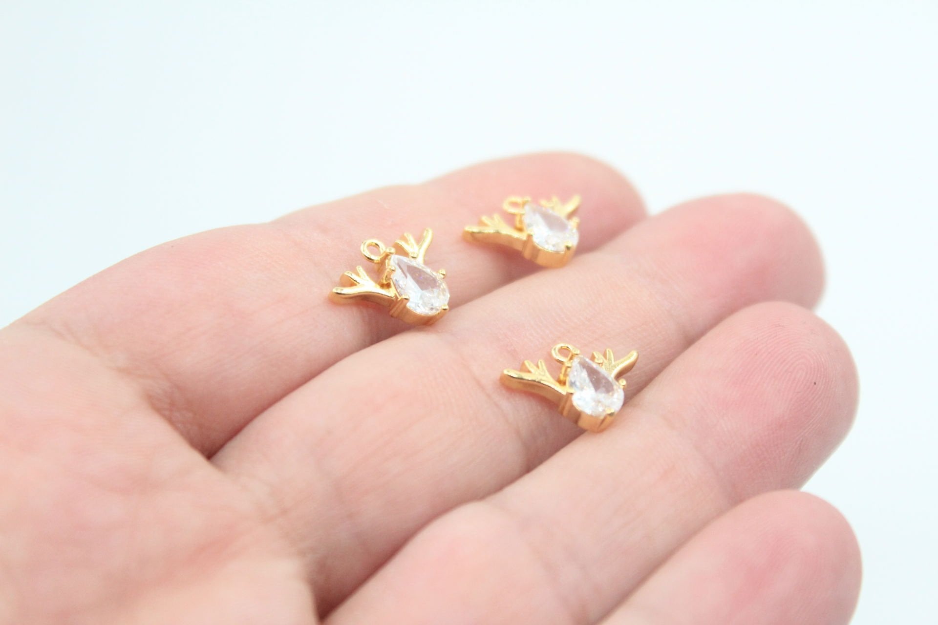 Altın Kaplama Damla Taşlı Geyik Kolye Ucu