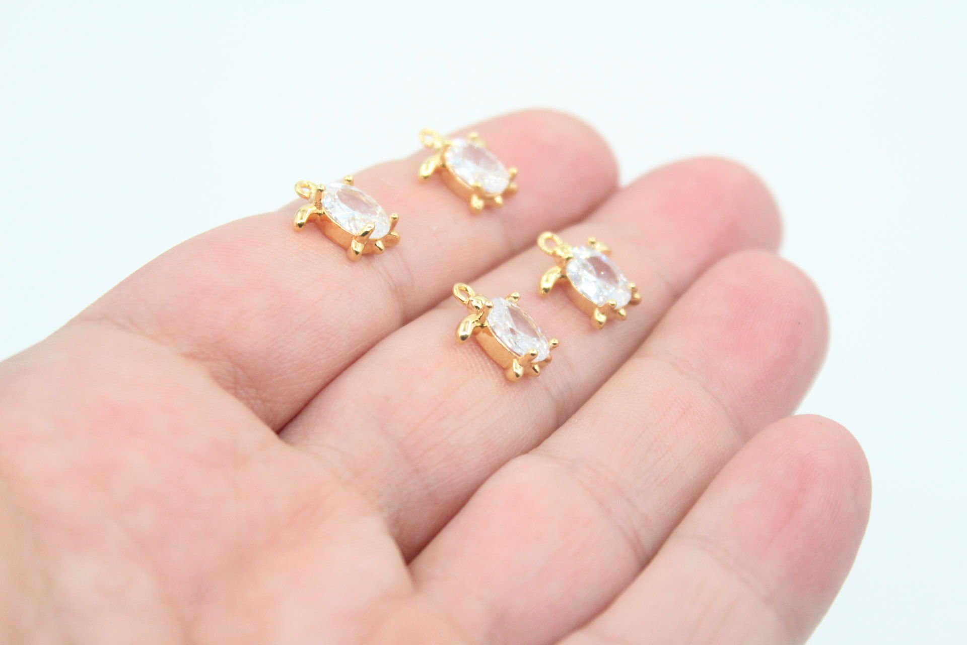 Altın Kaplama Oval Zirkon Taşlı Kaplumbağa