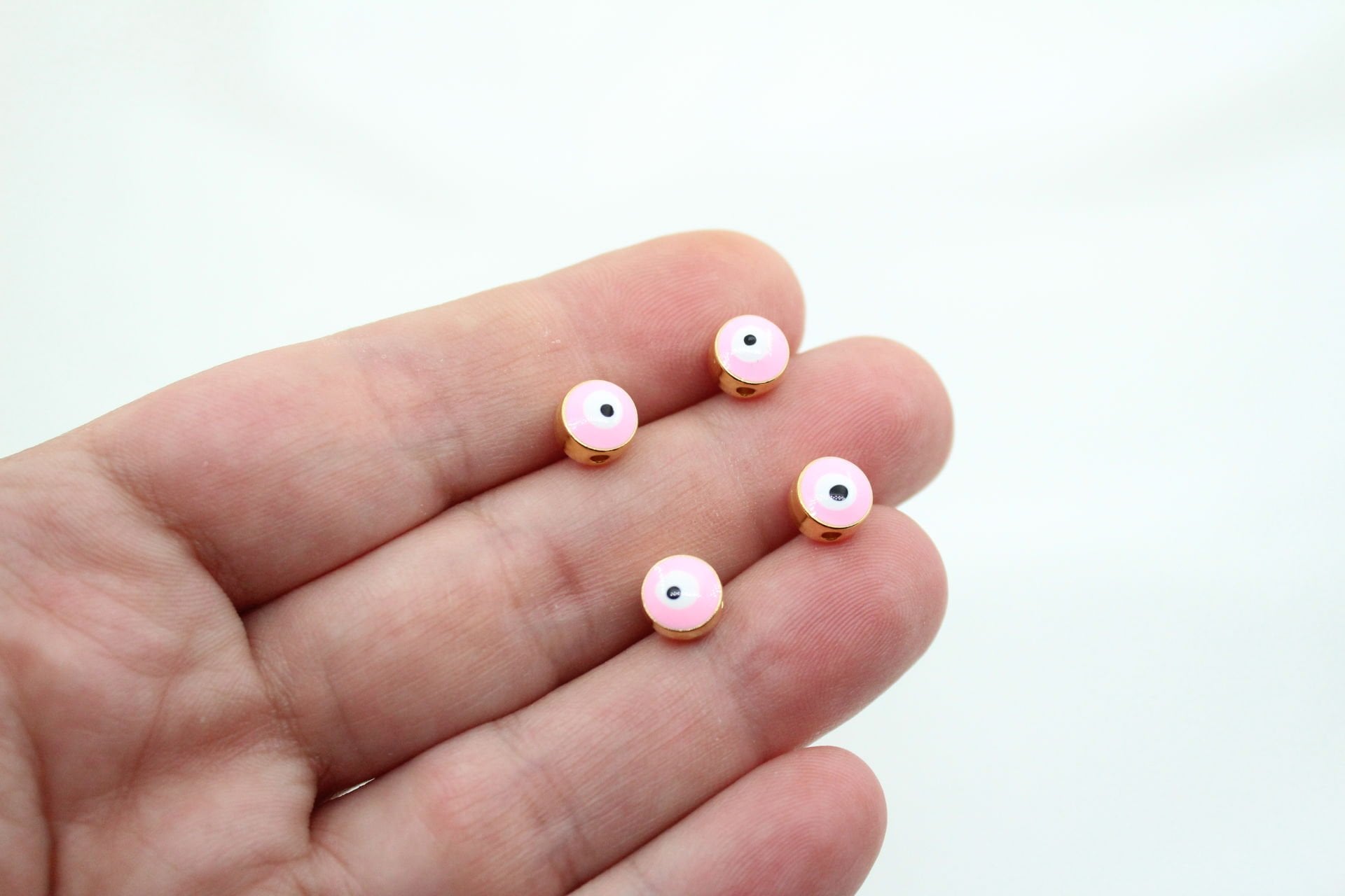 Altın Kaplama 7 mm Mineli Nazar Boncuğu Pembe