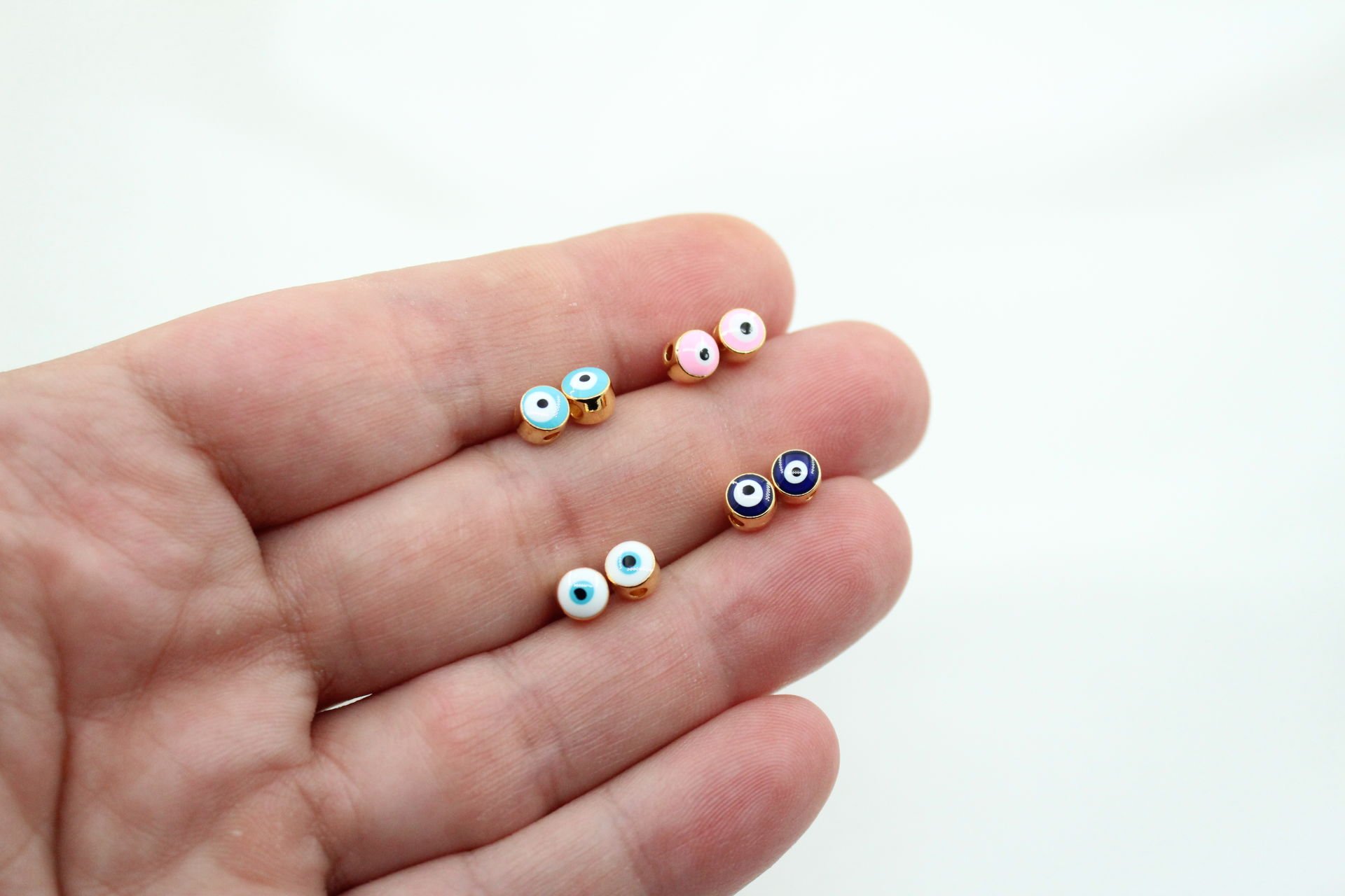 Altın Kaplama 5 mm Mineli Nazar Boncuğu Pembe
