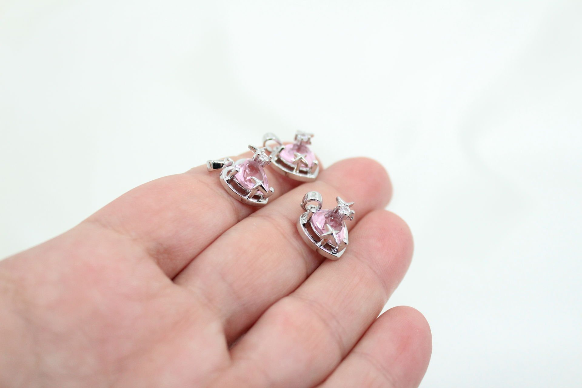 Rodyum Kaplama İthal Pembe Yıldızlı Kalp