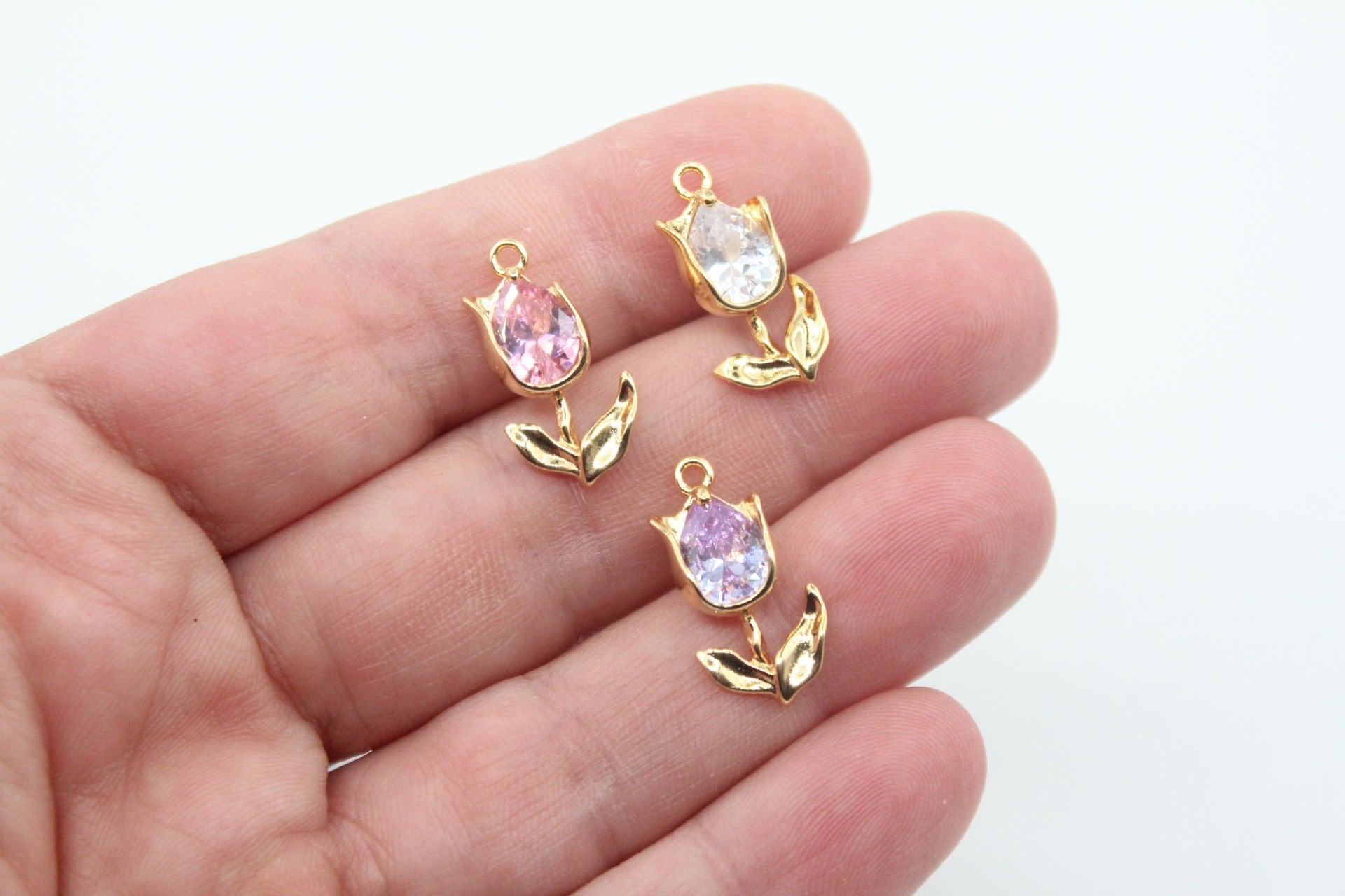 Altın Kaplama Damla Zirkonlu Lale Kolye Ucu