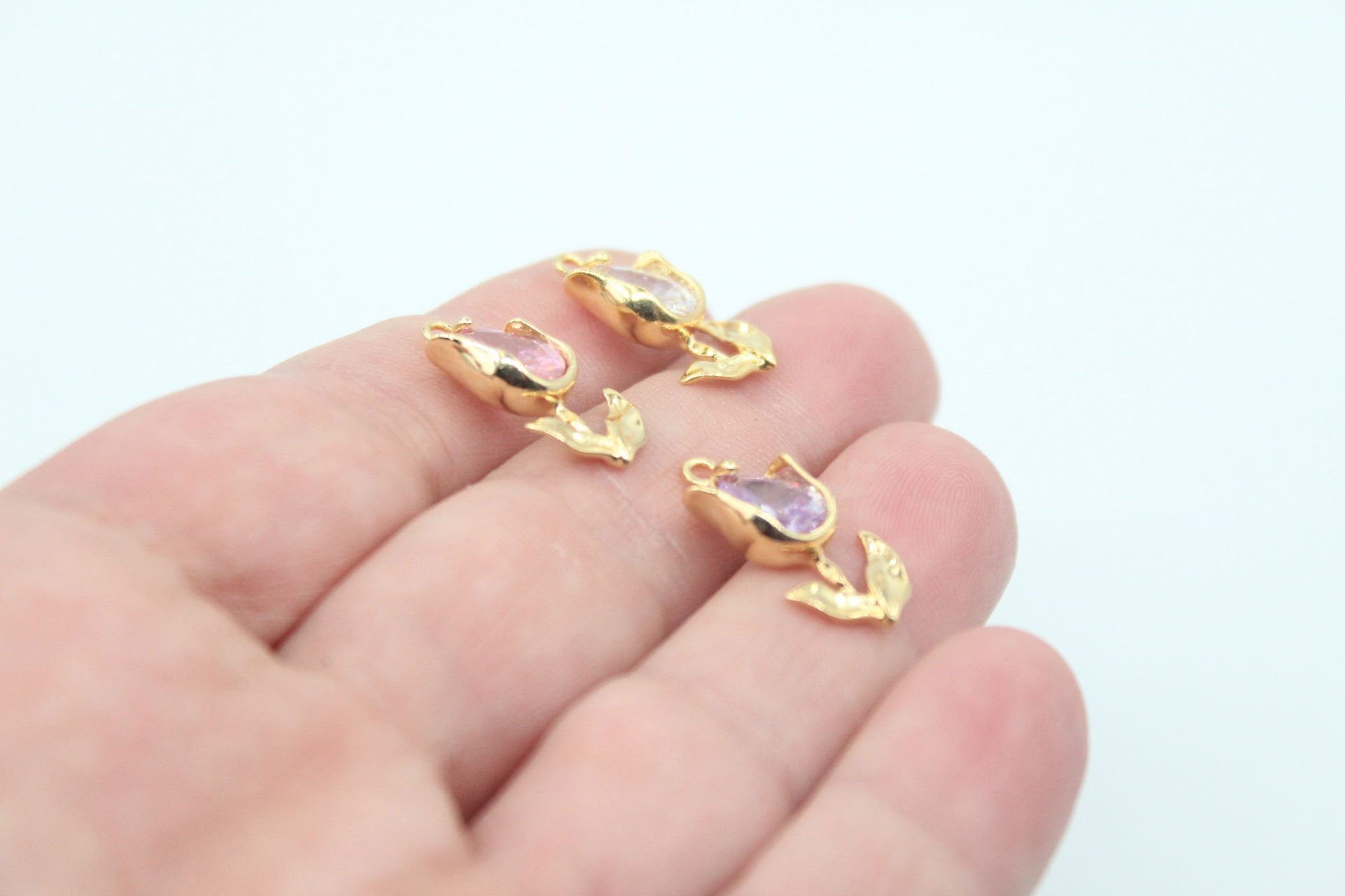 Altın Kaplama Damla Zirkonlu Lale Kolye Ucu