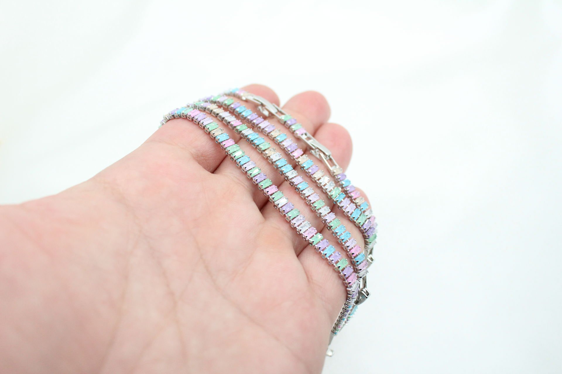 Rodyum Kaplama Baget Simli Zirkonlu Mix Su Yolu Bileklik