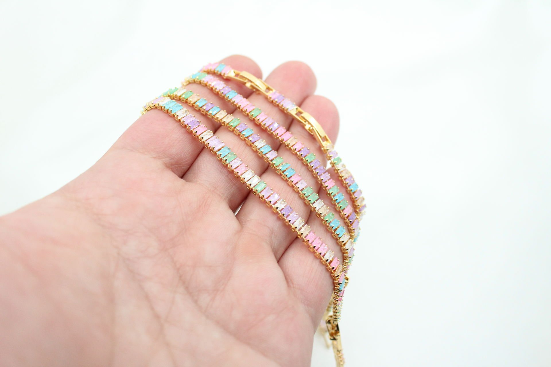 Altın Kaplama Baget Simli Zirkonlu Mix Su Yolu Bileklik