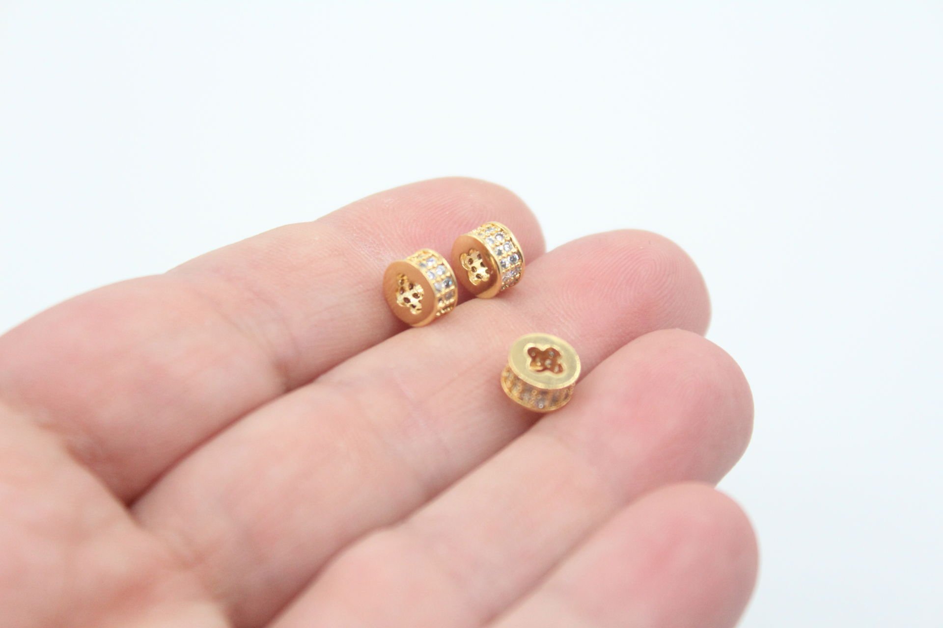 Altın Kaplama Çift Sıra Zirkonlu Boncuk Arası