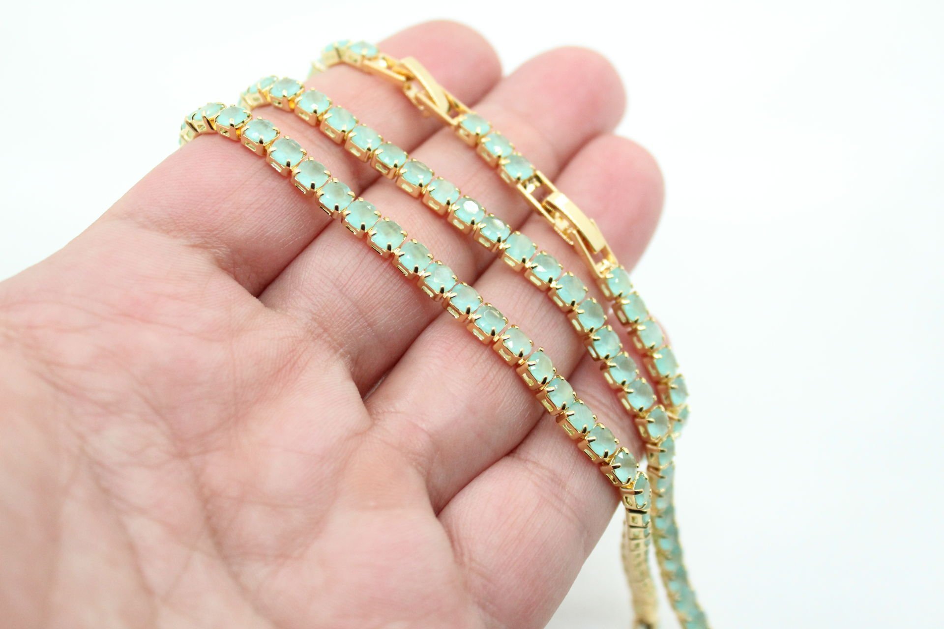 Altın Kaplama Buzlu Turkuaz Su Yolu Bileklik