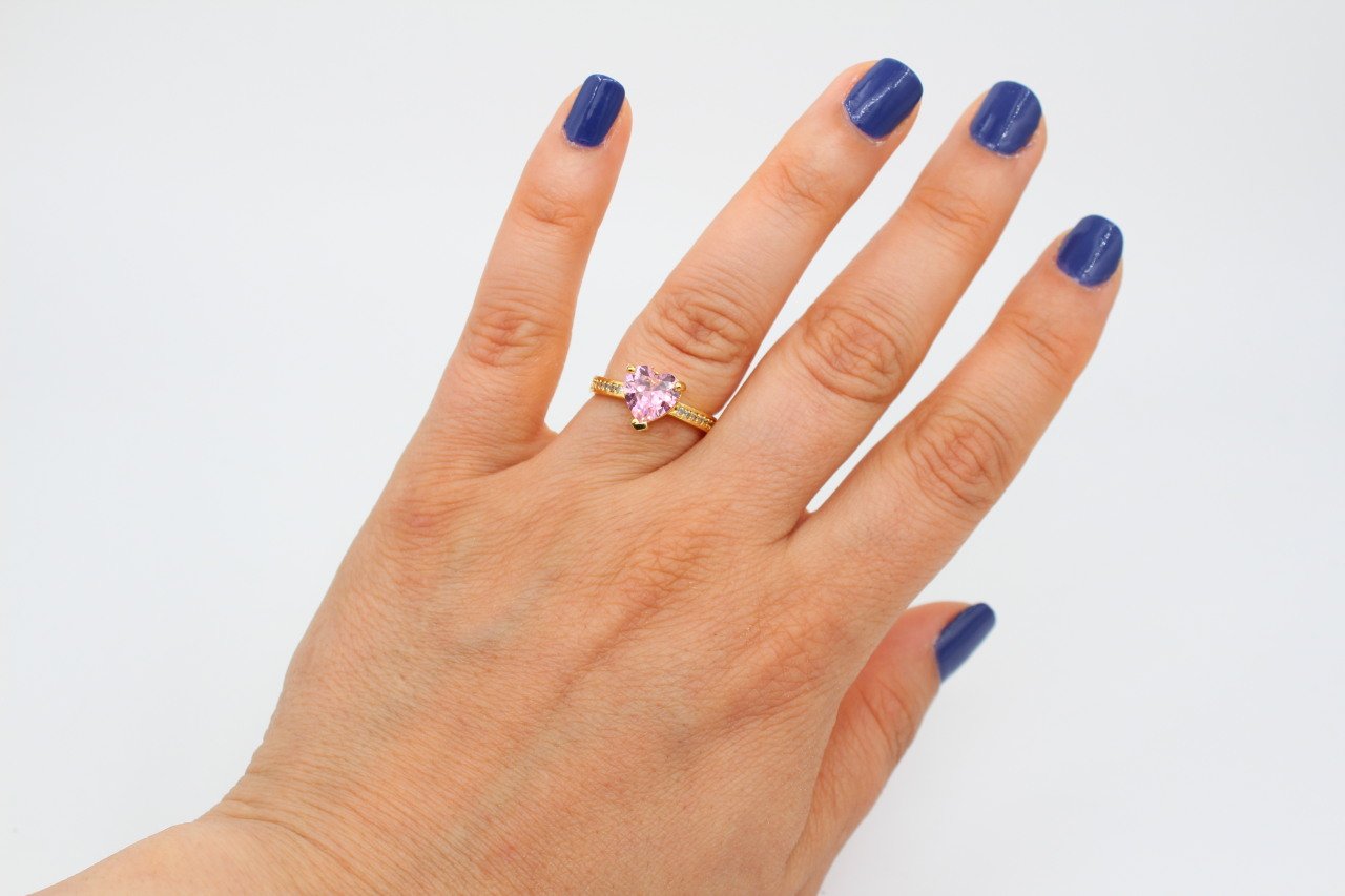 Altın Kap. 8mm Pembe Kalp Zirkonlu Yüzük