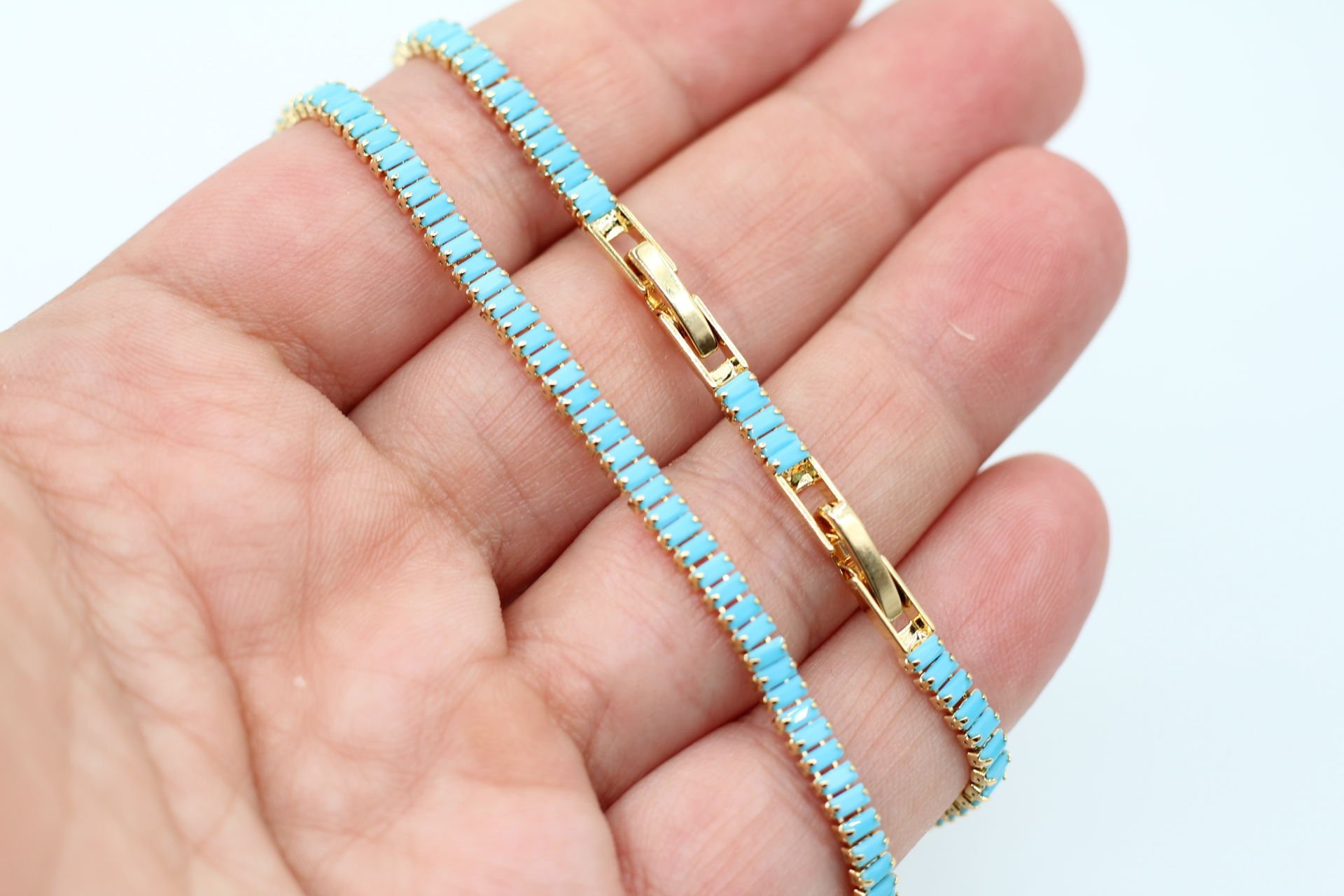 Altın Kaplama Turkuaz Minik Baget Taşlı Su Yolu Bileklik