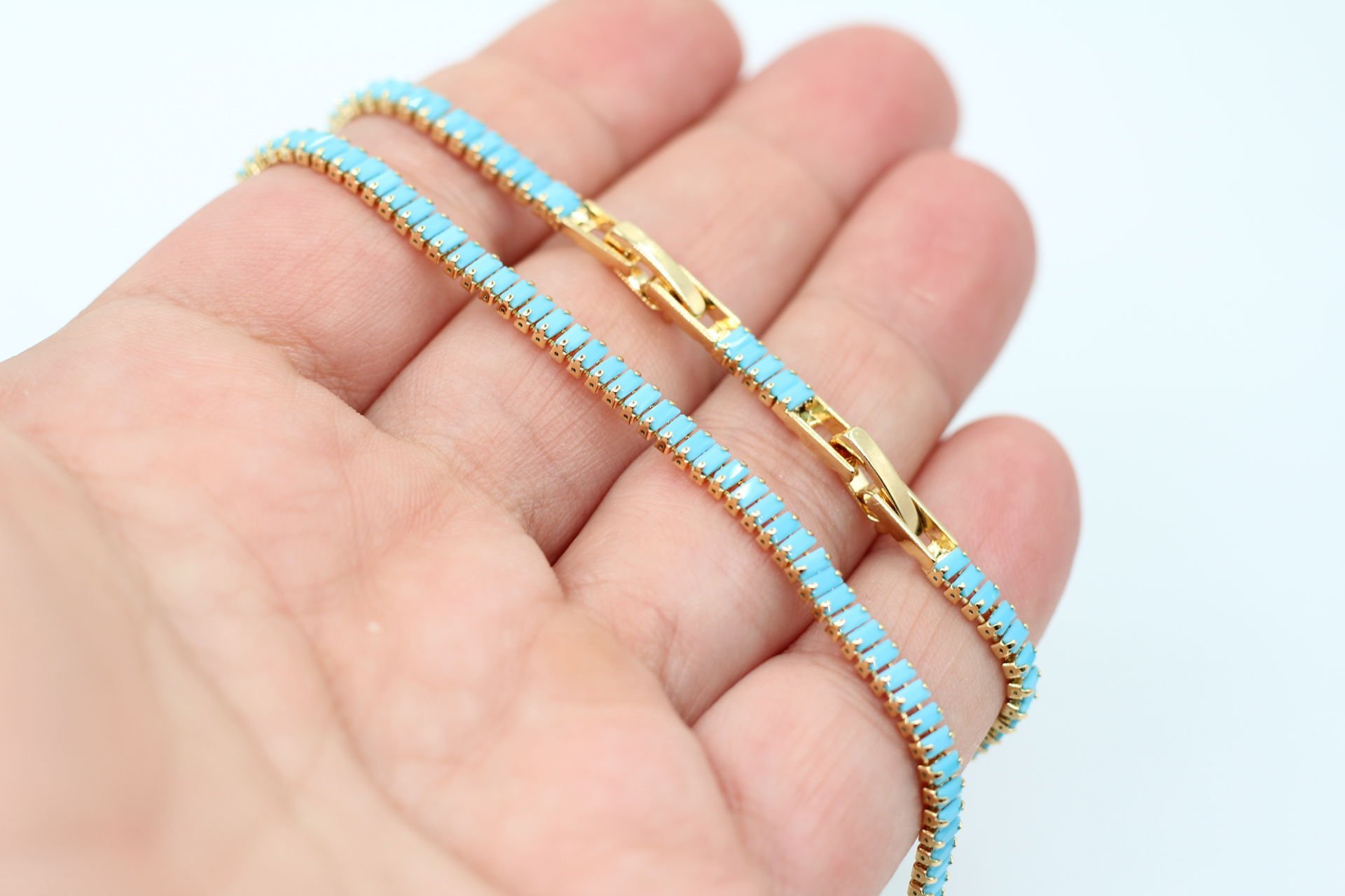 Altın Kaplama Turkuaz Minik Baget Taşlı Su Yolu Bileklik