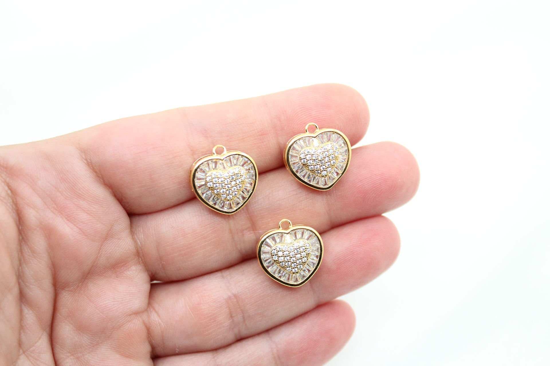 Altın Kaplama Baget Zirkon Taşlı Büyük Kalp