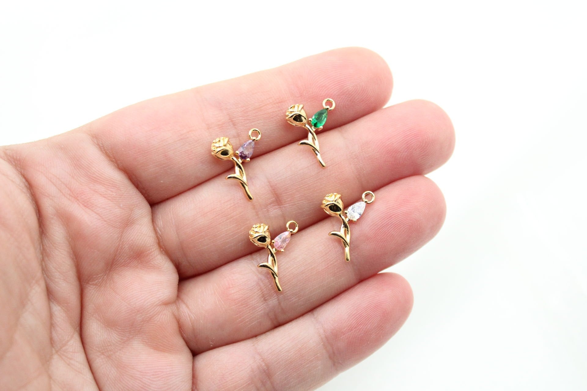 Altın Kaplama Renkli Zirkon Yapraklı Gül