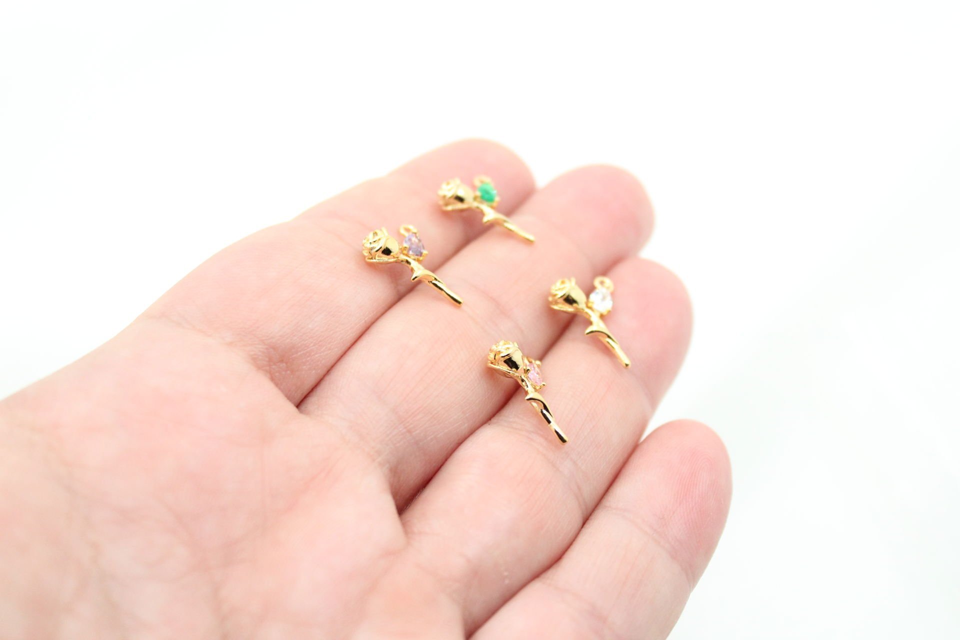 Altın Kaplama Renkli Zirkon Yapraklı Gül