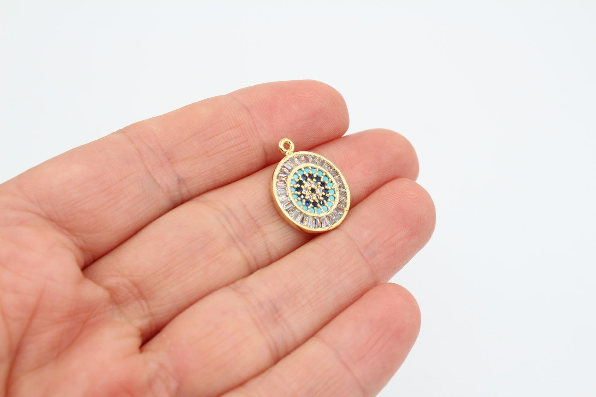 Altın Kaplama Baget Taşlı Nazar Kolye Ucu