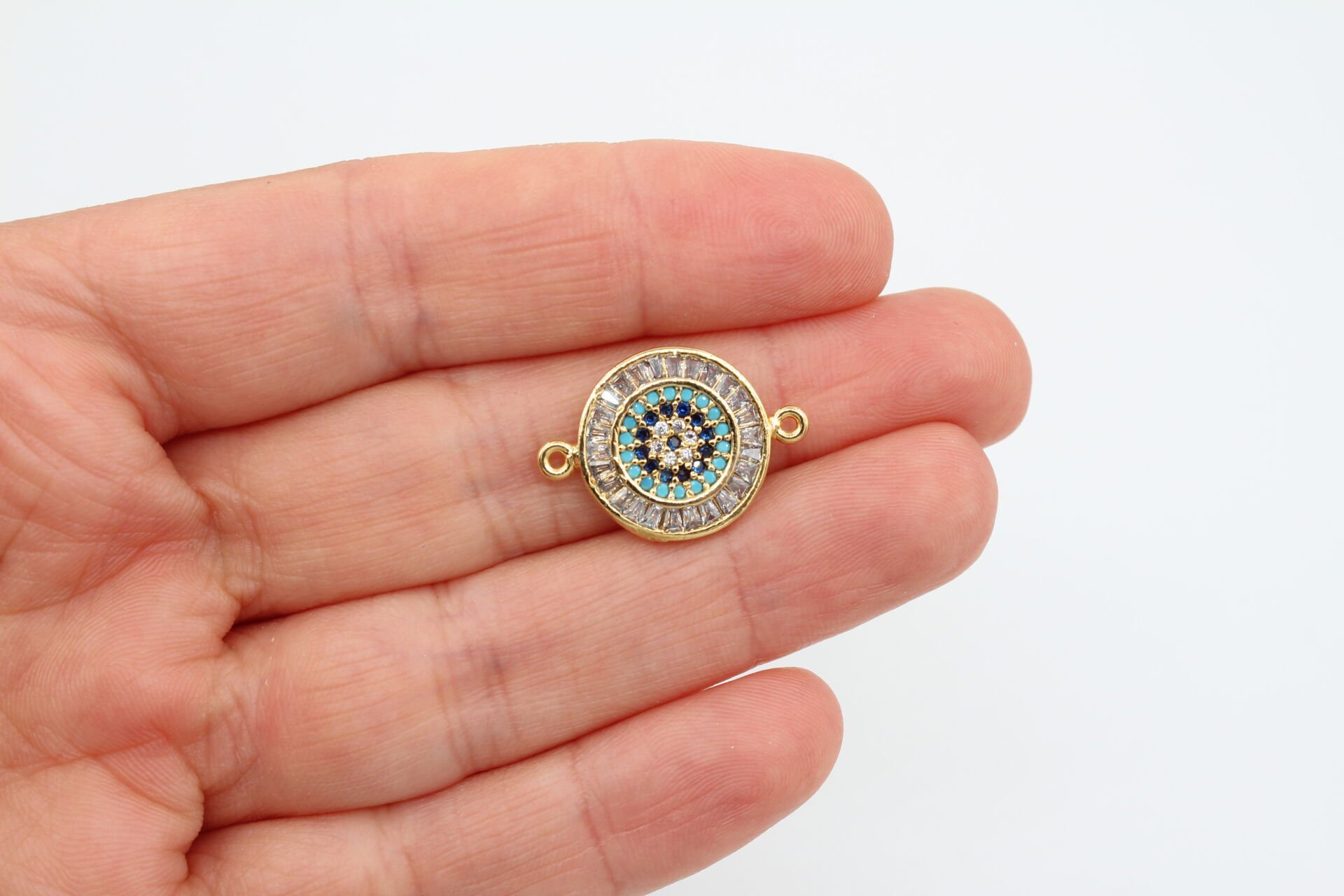 Altın Kaplama Baget Taşlı Çift Kulplu Nazar